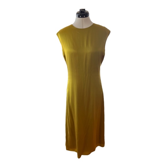 Theory Silk Satin Cap Sleeve MIDI Dress in Citron - Picture 1 of 9
